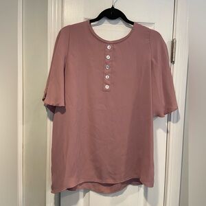 Zenana Premium Size S Dusty Pink Batwing Sleeve Pullover Blouse Pearl Buttons